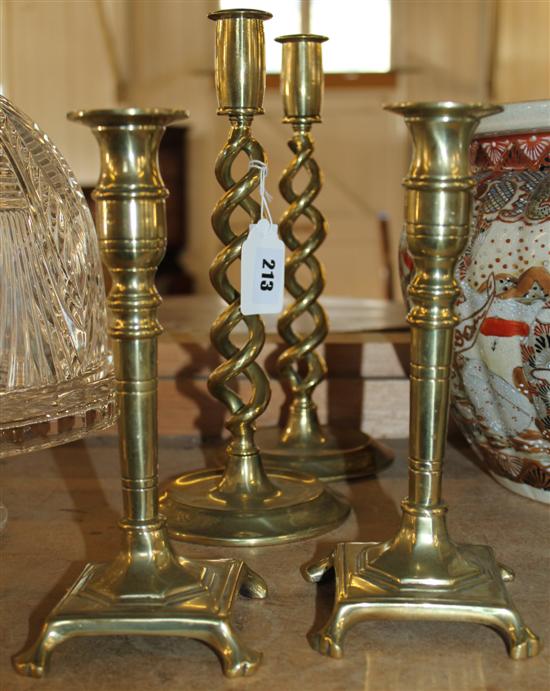 2 pairs of brass candlesticks